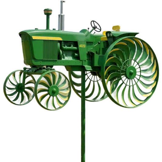 Garden Windmill Stake Tractor-Shaped | Rotating Wheels Pinwheel for Patio Yard Lawn Outdoor Sculpture Decor Gift