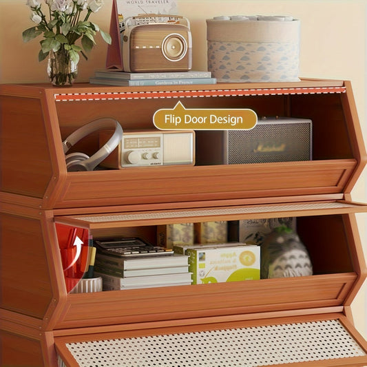 Shoe Rack Bamboo Freestanding Organizer with Flip Drawer, Stackable Design and 27.5 or 33.85-Inch Width