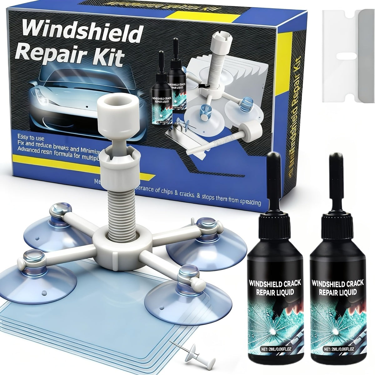 Windshield Repair Kit – Nano Resin Fix for Chips, Bullseye & Star Cracks in 15 Minutes, DIY Glass Crack Repair with Suction Injector, Restores Optical Clarity, Prevents Spreading