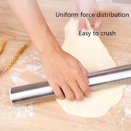 Stainless Steel Rolling Pin with Adjustable Thickness Rings Dough Roller for Baking Pizza Cookies Pastry 430 Grade Non-Stick Heavy Duty Kitchen Baking Tool