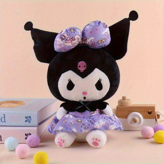 Stuffed Animal Gothic Character Doll with Skull Embroidery, Floral Bow, Princess Dress and Two Colors