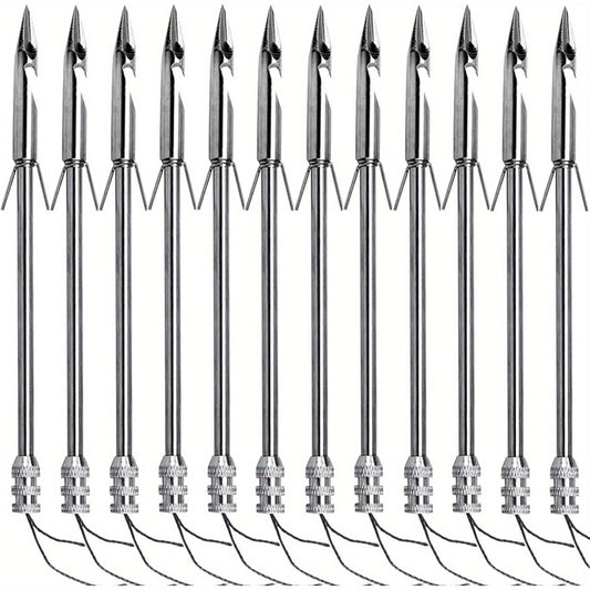 Stainless Steel Slingshot Fishing Arrowheads 12-Pack, Bowfishing Arrow Tips for Slingshot Bow Fishing & Target Practice, Detachable Broadhead Darts with Fishing Line Hole - Replacement Shooting Points