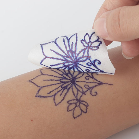 Tattoo Transfer Paper 3 Sheets – Pre-Drawn Stencils with Floral, Paisley, Spiderweb, Snake & Pizza Designs – A4 Size Body Art Stencil Kit for Beginners & Pros, No Electricity Needed