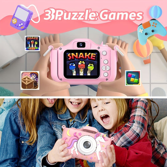 Kids Camera Toy 1080P HD, Digital Camera for Kids with 6 Photo Modes & 32GB Memory, Cartoon Toddler Camera, Birthday Christmas Holiday Gift for Boys & Girls Ages 3-12, Pink, Purple, Blue, Green