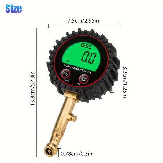 Digital Tire Pressure Gauge LCD 3-255 PSI – 4-Unit Display (PSI/Bar/KPa/kg㎡), Green Backlight, 360° Chuck, Auto Shut-Off for Cars, Trucks, SUVs, Motorcycles & RVs, Black