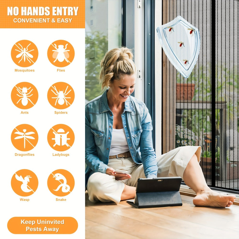 Magnetic Mesh Screen Door with Self-Sealing Center Closure and 90 x 210 cm Pictured Size, One-Piece Set