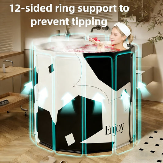Foldable Soaking Tub for Adults – Portable Full Body Bath Barrel with Non-Slip Base, Collapsible Hot & Cold Soak Tub for Home Travel Small Spaces, Space-Saving Bathroom Accessory
