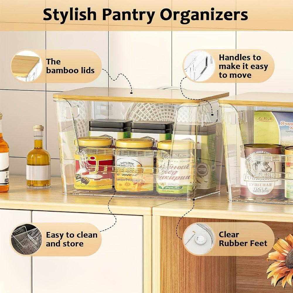 Pantry Storage Box Kitchen Organizer 2-Piece Clear Acrylic Stackable Set with Three Garbage Bag Rolls
