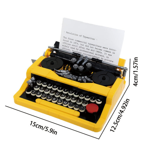 Typewriter Building Block Model Kit for Adults Teens – 1980s European Vintage Mechanical Typewriter 3D Assembly Set LEGO Compatible Desk Decor Collectible Display Birthday Christmas Gift Writers