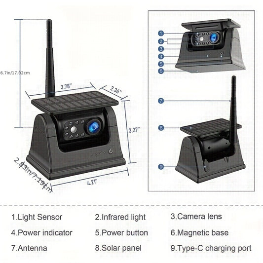 Wireless Backup Camera Solar Powered for Truck RV Trailer - 1080P HD, WiFi Magnetic Mount, Infrared Night Vision, 150° Wide Angle, Rechargeable, iOS & Android App, Long Battery Life, 2025 Upgraded