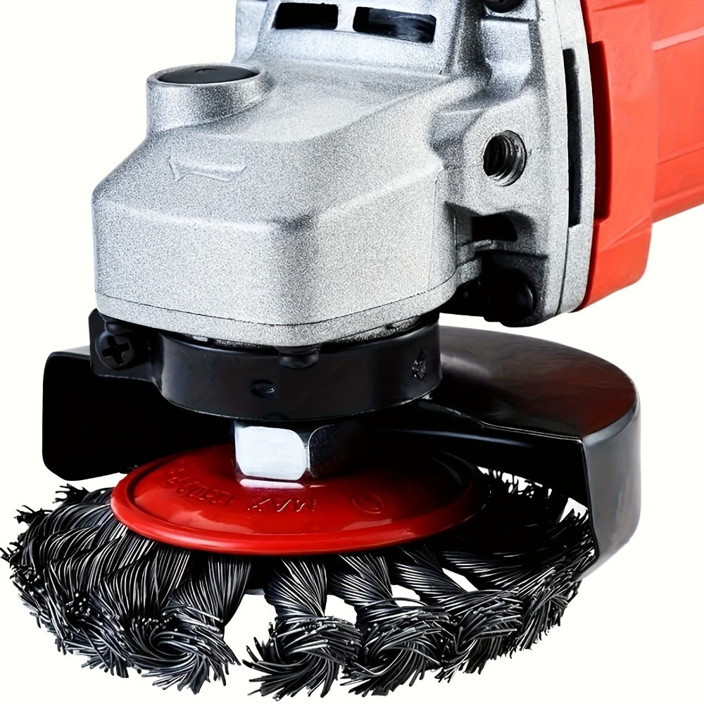 Two-Piece Four-Inch Twisted Wire Cup Brush Set for Angle Grinders, Rust Removal and Weld Cleaning