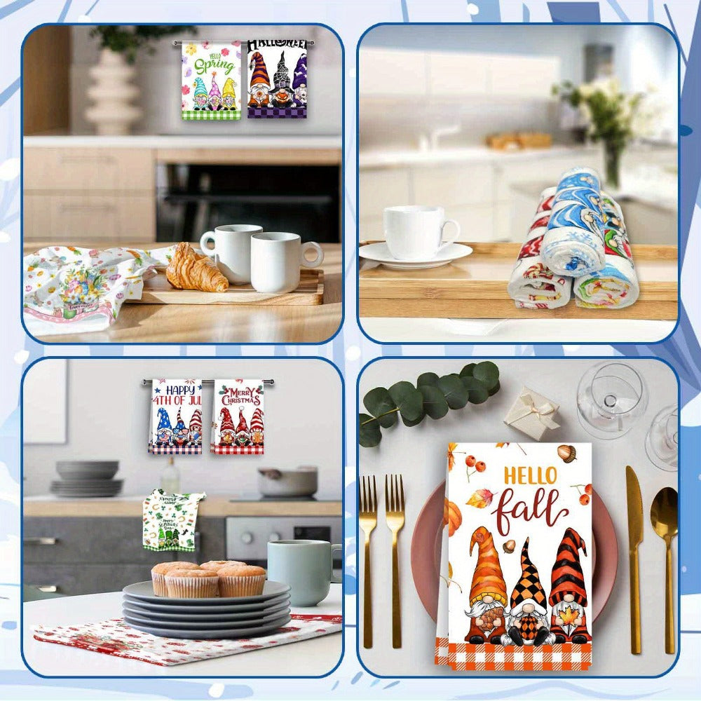 Christmas Kitchen Towels Set 12-Piece Gnome Dish Towels – Absorbent Seasonal Hand Towels for Holiday Kitchen Decor, Tea Towels & Dishcloths