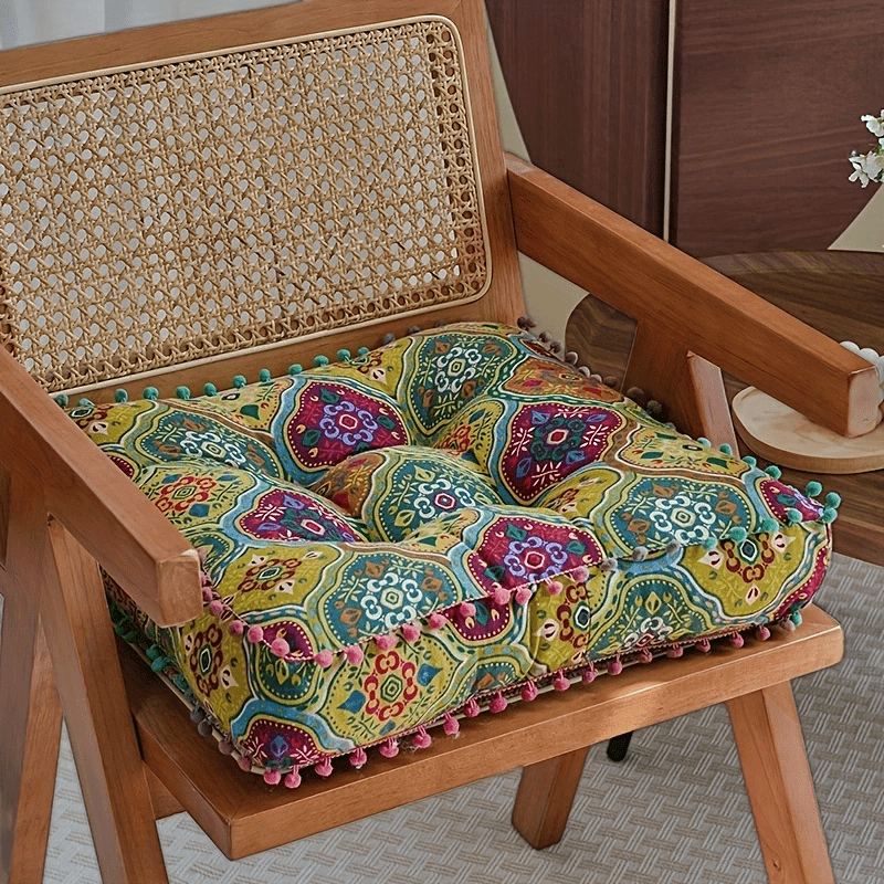 Square Bohemian Floor Cushion in Moroccan Orange or Bohemian Yellow with Forty-Two-Centimeter Size