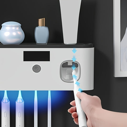 Toothbrush Holder Wall Mounted No Drill - 4-Slot Bathroom Toothbrush & Toothpaste Storage Rack, Modern Bathroom Organizer, Self-Adhesive Wall Mount, White Grey Bathroom Decor Accessories