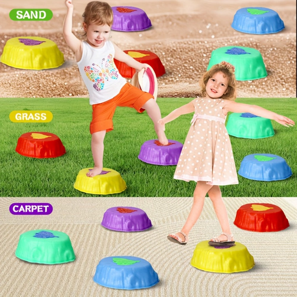 10-Piece Light-Up Stepping Stone Set in Five Colors with Raised Leaf Texture for Indoor or Outdoor Balance Play
