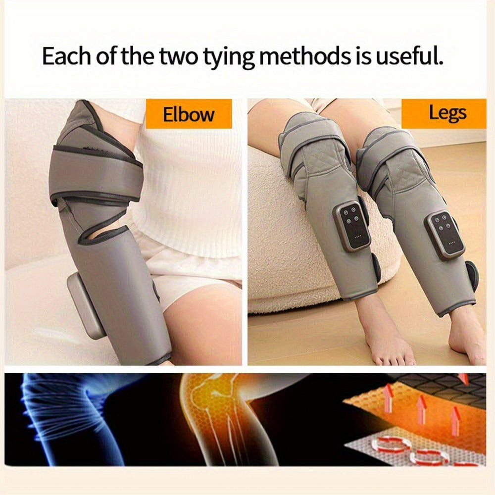 Light Gray Air-Compression Knee Wrap with Three Massage Modes, Three Heat Levels and Extension Strap