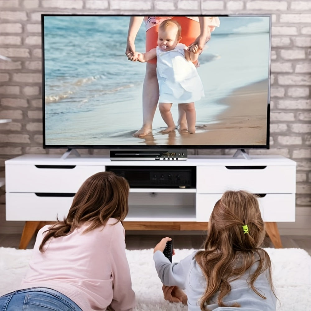 Black Karaoke DVD Player with Dual Microphone Inputs, USB Port, AV and HD Outputs, Remote Control and RCA Cable