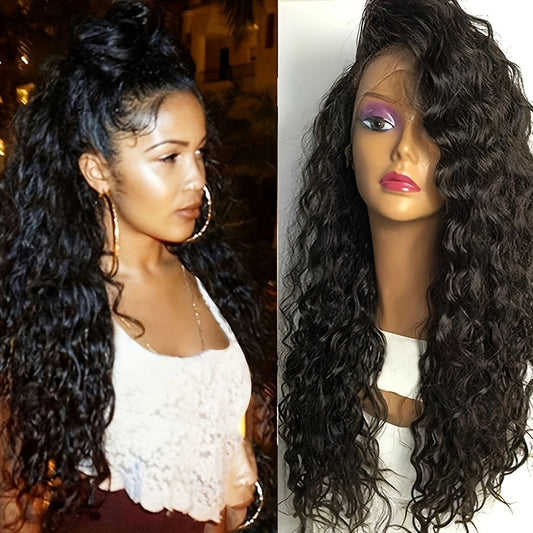 Loose Curly Lace Front Wig for Black Women — 26 Inch 13x4 Glueless Synthetic Hair, Natural Black, Heat Resistant, Hair Replacement, Long Curly Wig for Daily Wear & Party