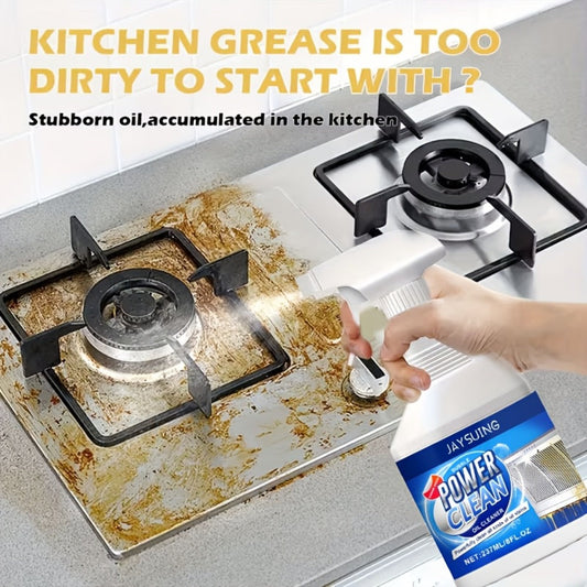 Kitchen Degreaser Spray Bubble Cleaner 237ml, Heavy Duty Grease Remover with Lemon Scent and Baking Soda Formula for Oven Stove Sink Countertop Range Hood Dishwasher Oil Stain Removal