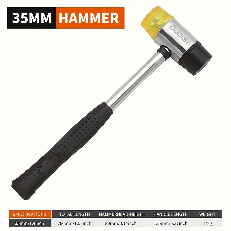 Double-Head Soft-Face Mallet with Steel Handle, Rubber Grip and Four Replaceable Head Sizes