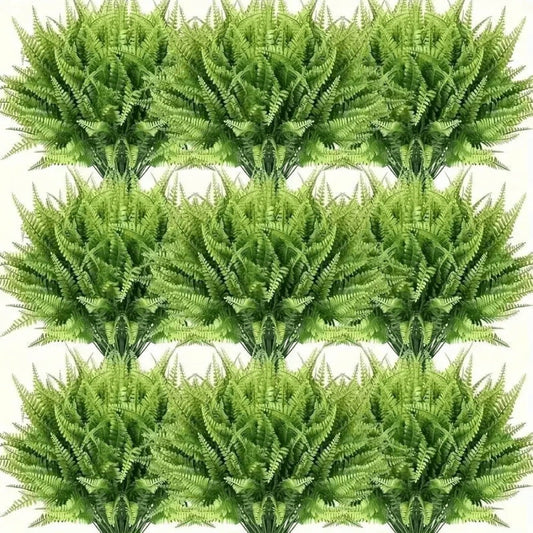 Artificial Boston Fern Plants 10 Pack – Fake Faux Ferns for Indoor Outdoor Home Garden Office Porch Decor