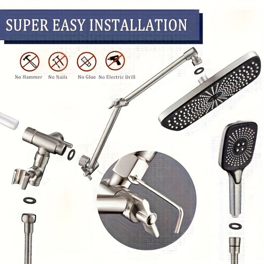 Rain Shower Head with Handheld Combo 12 Inch High Pressure Rainfall Showerhead Set – 4-Function Spray, 3-Way Diverter, 2-Stage Extension Arm & 71" Hose, Matte Black / Chrome / Brushed Nickel