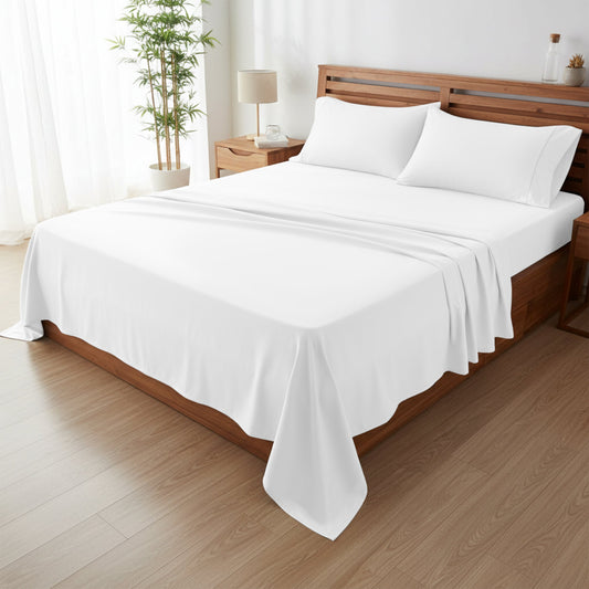 Bed Sheet Set 30% Bamboo Viscose 70% Polyester in 3- or 4-Piece Sizing with 16-Inch Pocket