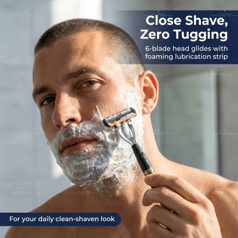 Men's Shaving Kit with Two Handles and 72 Six-Layer Replacement Blades for Beard and Mustache Grooming