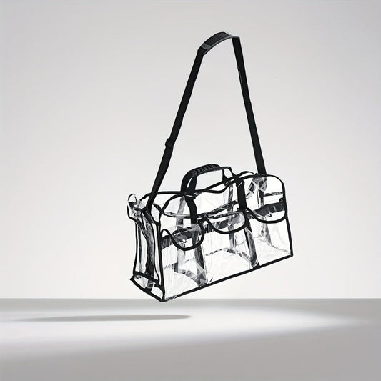 Stadium Approved Clear PVC Tote Bag Extra Large Transparent Shoulder Bag 3 External Pockets Adjustable Straps Waterproof for Men Women Travel Sports Concert Festival