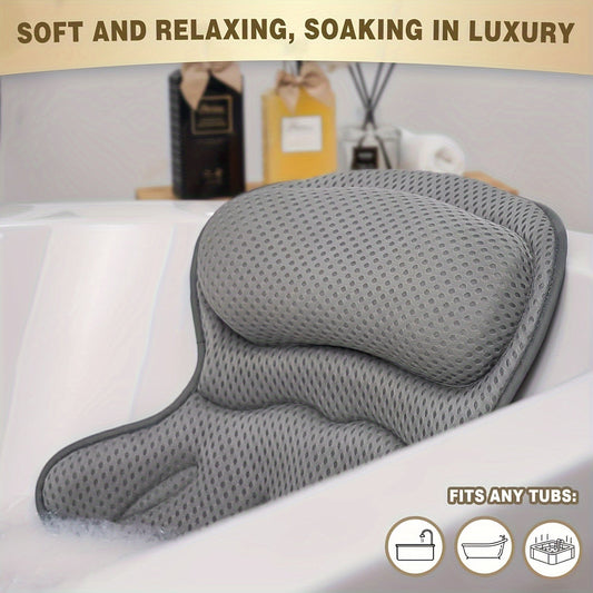 Bath Pillow 4D Air Mesh Neck Back Support with Anti-Slip Suction Cups Quick-Dry Machine Washable Luxury Bathtub Cushion Spa Relaxation Bathroom Accessory