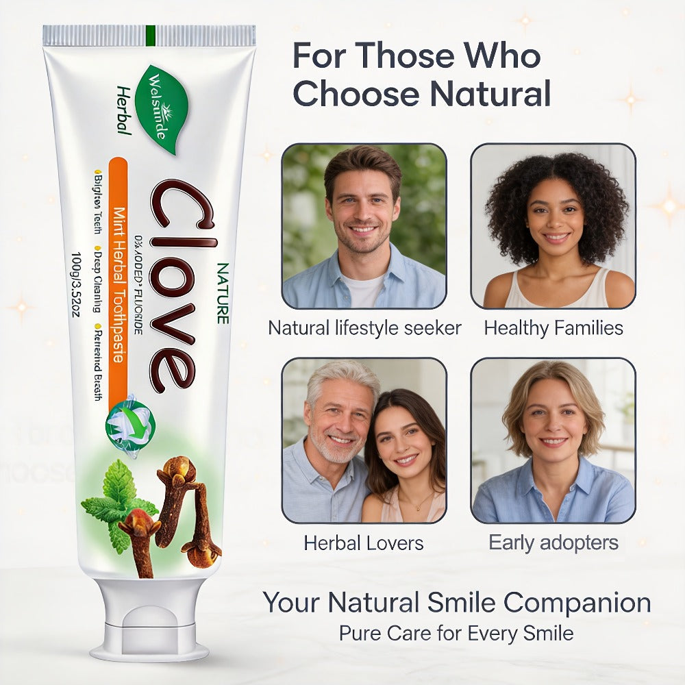 100g Mint and Clove Herbal Toothpaste Tube with Flip-Top Cap, Front-Label Ingredients and One-Piece Pack