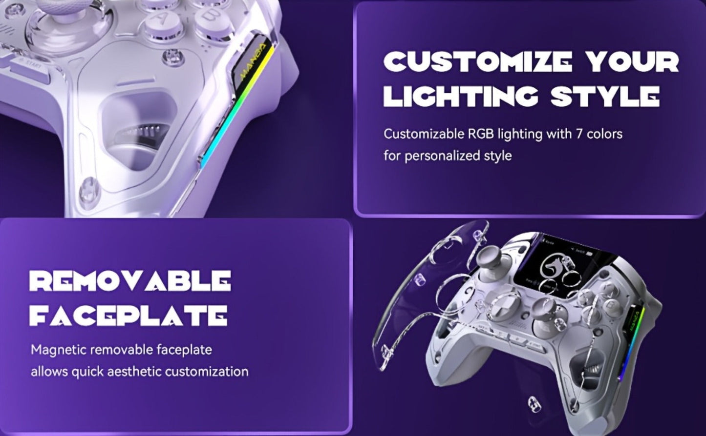Hall Effect Wireless Gaming Controller V2 White – Interactive Screen, RGB Lighting, Remappable Buttons, 1800mAh Battery with Charging Dock, No Drift for PC Switch iOS Android Steam Deck – Not Compatible with PS or Xbox