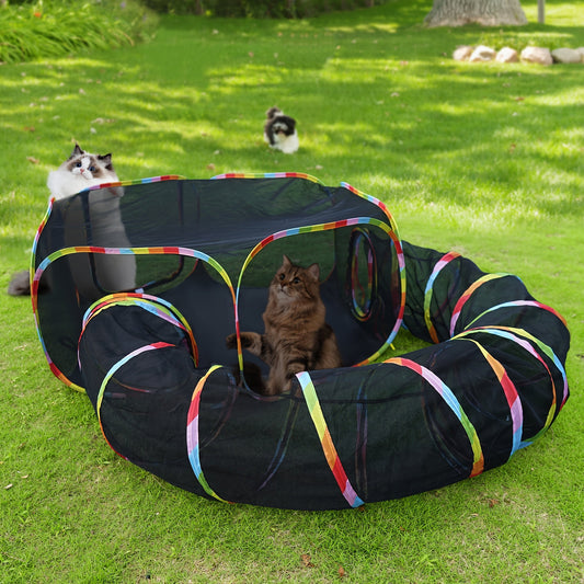 Outdoor Cat Enclosure with Tunnel - Rainbow Cat Playpen Tent with Circle Cat Tunnel for Cats Kittens & Small Animals, Portable Foldable Cat Outdoor Playground for Backyard Patio Garden