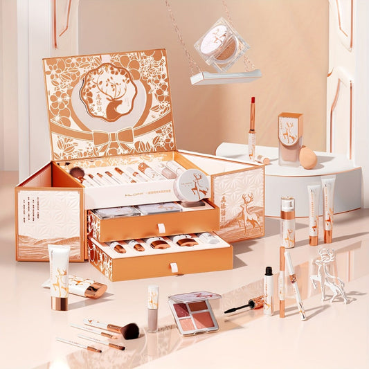 Luxury Makeup & Skincare Gift Set for Women – Complete All-in-One Cosmetic Kit with Beauty Tools, Plant-Based Squalane, Elegant Rose Gold Box, Birthday Christmas Valentine Gift for Her, Mom, Daughter