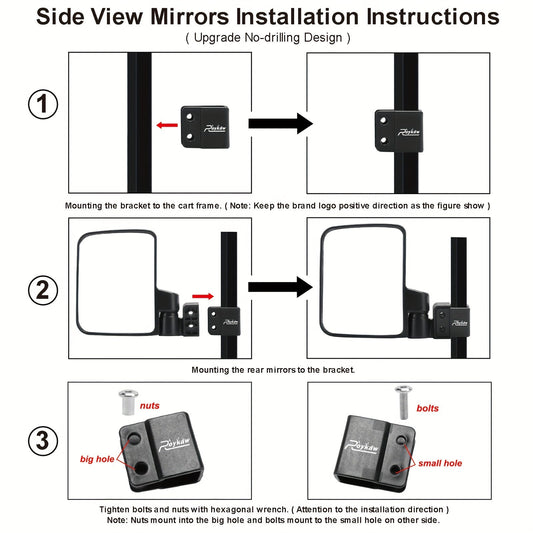 Convex Golf Cart Side Rear View Mirror for EZGO Club Car Yamaha G29 Square Frame – No Drilling Easy Install Wide Angle Blind Spot Mirror
