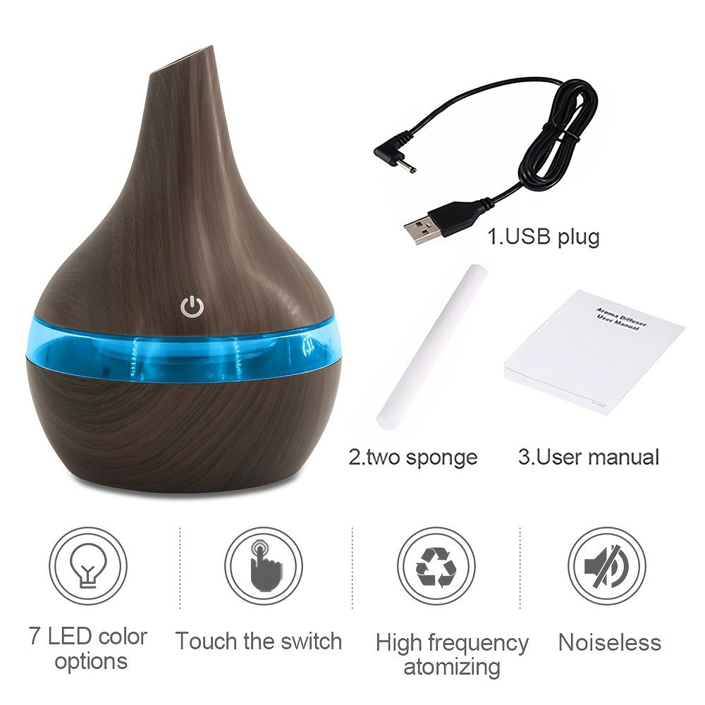 2-Pack 300ml Aroma Diffuser Set with Seven-Color Lights, 5V USB Power and 16 Included Oil Bottles