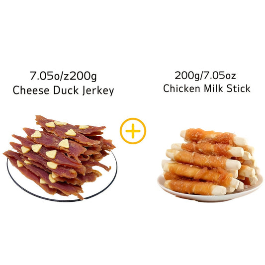 Dog Treats Sesame or Cheese Duck Jerky with Chicken, Milk Jerky or Sandwich Stick Dual Packs