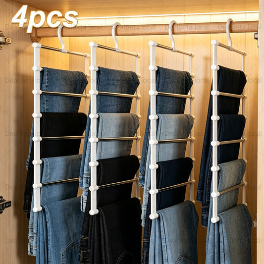 Pants Hangers Foldable Multi-Layer Stainless Steel | Non-Slip Space Saving Closet Organizer for Jeans Leggings Scarves Trousers | 4 or 8 Pack Clothes Rack Hanger