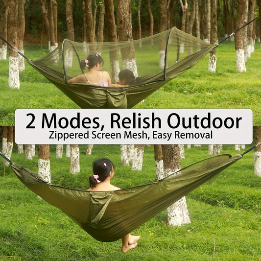 Double Camping Hammock with Mosquito Net & Sun Shade | 3-in-1 Lightweight Portable Hammock for Camping, Hiking, Backpacking & Garden