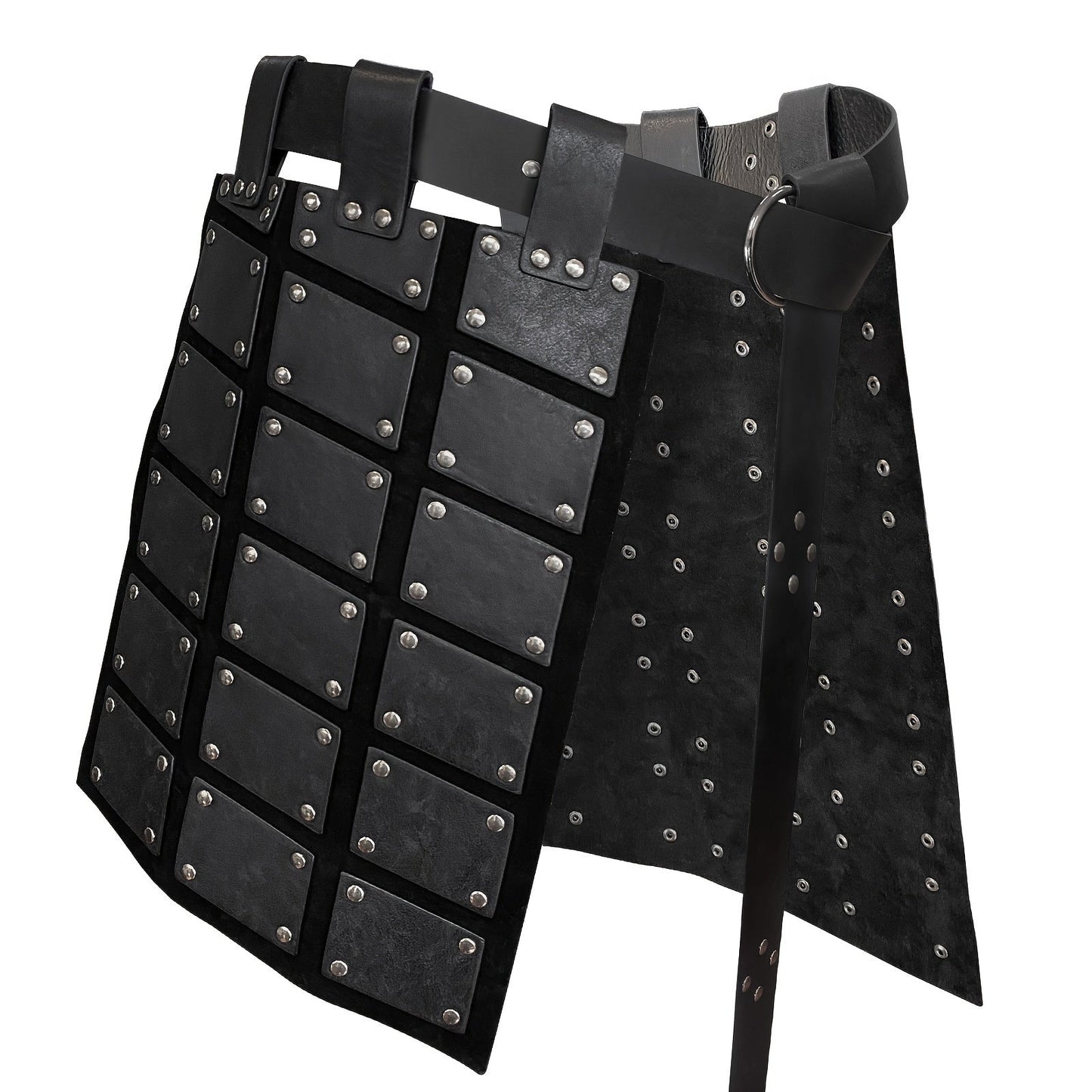 Medieval Costume Waist Armor Panel with Riveted Square Sections, Belt and Dark Brown or Black Checkout Colors