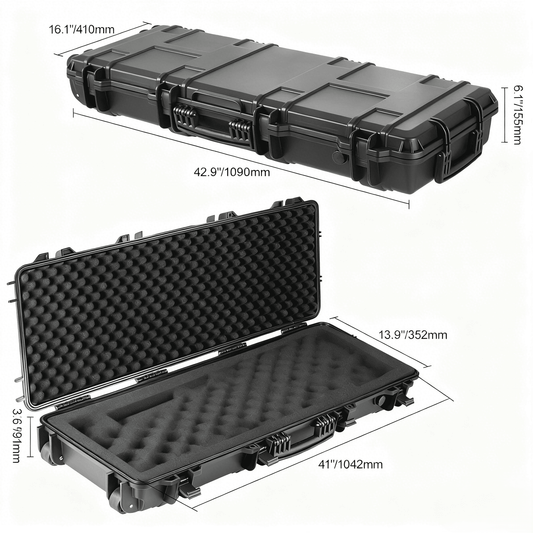 Hard Rifle Case 42 Inch with Wheels - Lockable TSA Approved Gun Case, 3-Layer Protective Foam, Crushproof Hard Shell for Two Rifles or Shotguns, Pressure Valve & Metal Hinges for Hunting & Travel