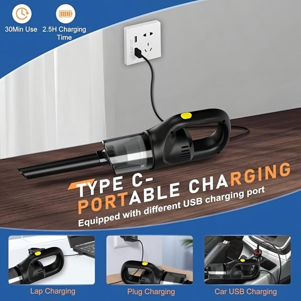 Black Cordless Handheld Vacuum Cleaner with Detachable Dust Bin, Extension Tube and Two Brush Attachments