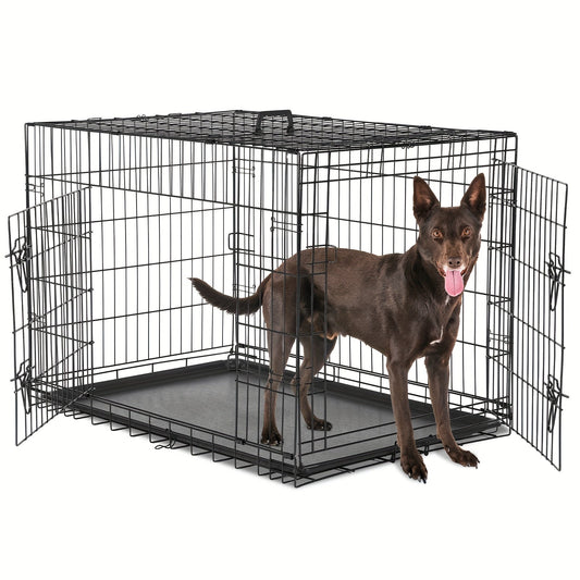 Folding Metal Dog Crate with Divider & Removable Tray – 36 Inch Portable Reinforced Kennel for Indoor & Outdoor Use