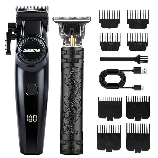 Hair Clipper Beard Trimmer for Men USB-C Rechargeable Electric Razor Dragon & Phoenix Design 4 Guide Combs - Hair Shaving Cutting Body Grooming Kit Gold Black Bronze