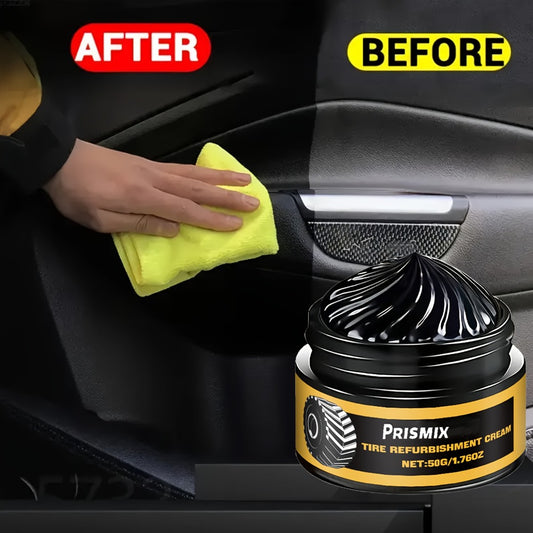 Tire Polishing Paste 2pcs with Sponge – Beeswax Formula Tire Shine & Retreading Paste, Rust Removal, Anti-Fouling, Lasting Black Gloss – No Tools Needed