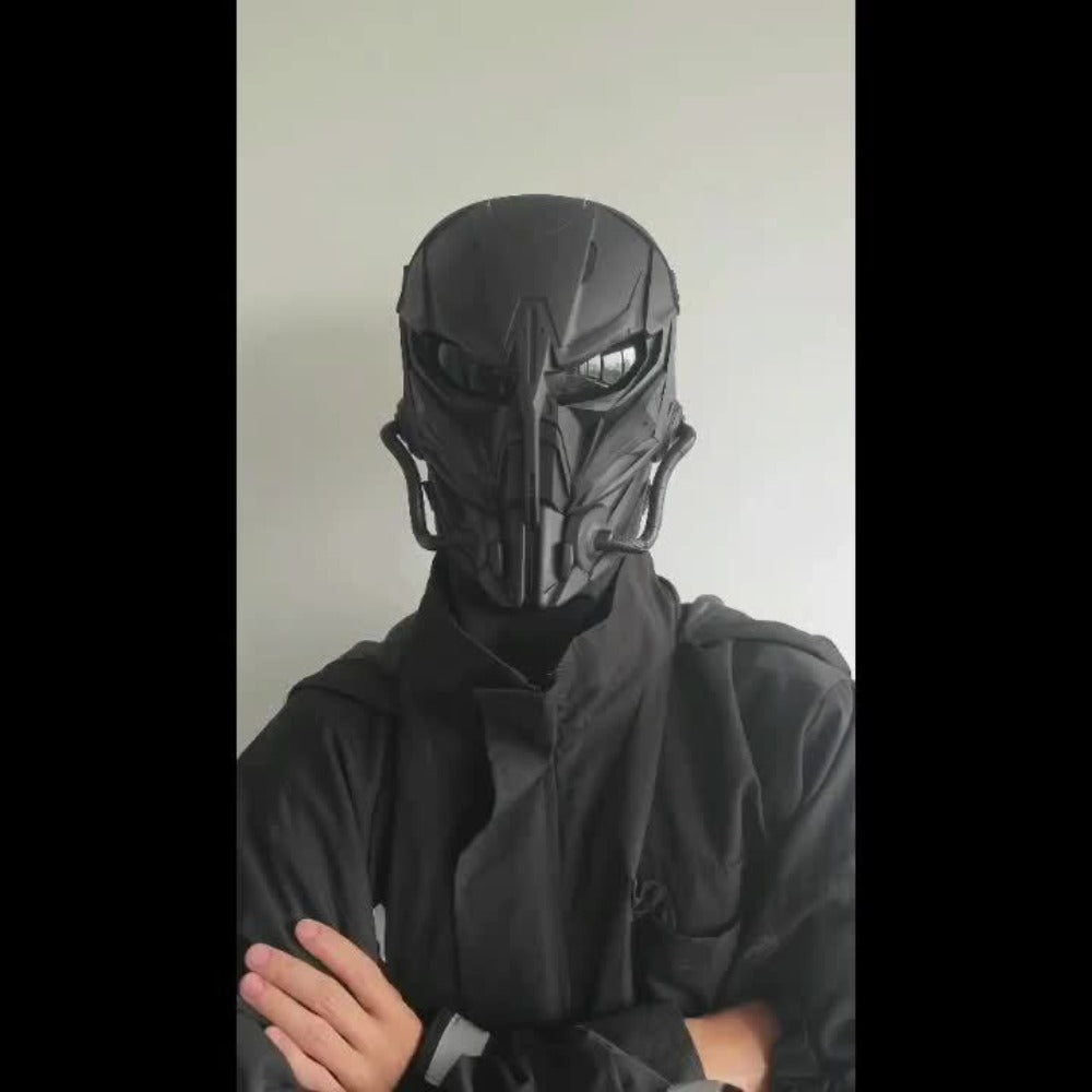 Silver-Plated Mechanical Costume Mask with Full-Face Sci-Fi Design and Sculpted Black Interior
