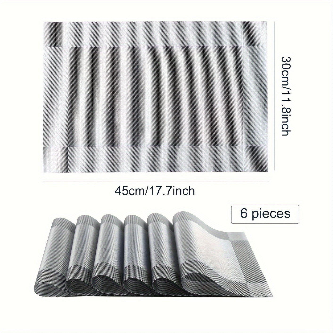 Six-Piece PVC Placemats in Gold, Brown or Silver, Each 11.8 x 17.7 Inches for Dining Tables