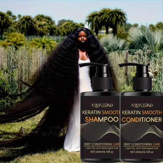 Professional Keratin Smoothing Shampoo and Conditioner Set 6.76oz Each – Repairs Color-Treated & Heat-Damaged Hair, Prevents Breakage Split Ends & Frizz, Deep Moisturizing for All Hair Types (2PCS)