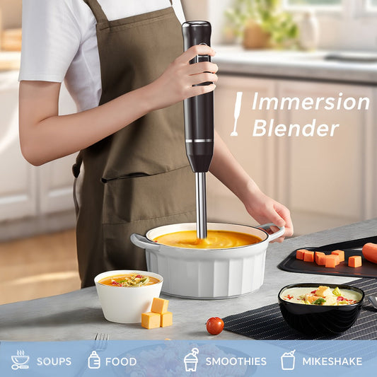 Immersion Blender 400W Handheld Stick Mixer with 2 Speeds & Turbo Mode 304 Stainless Steel Blades – Corded Hand Blender with Detachable Base for Soup Smoothie Puree Baby Food