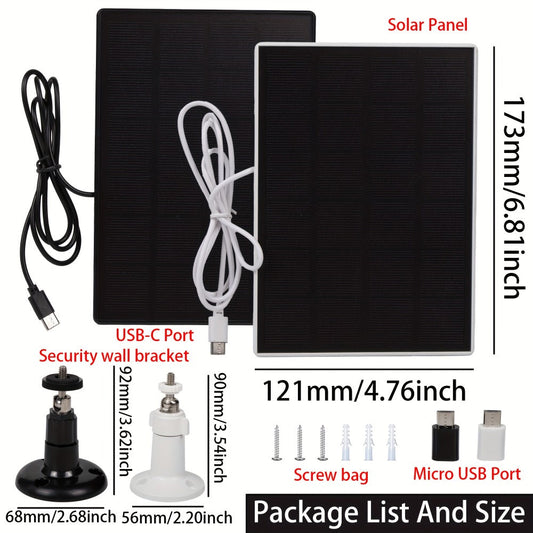 3-Pack Portable Solar Panel Kit 5V 3W with 360° Adjustable Mount, USB & Type-C Output, Solar Charger for Outdoor Security Camera Wireless Doorbell Fan, Camping Hiking Off-Grid Power